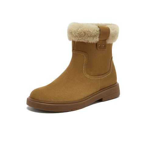 Bata雪地靴女2025冬商场新款牛剖皮保暖粗跟时尚毛毛短靴AKQ58DD5