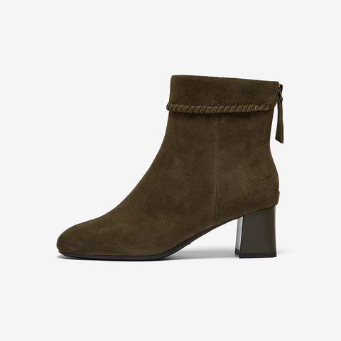 Bata时装靴女2025冬季商场新款粗跟百搭羊皮软底短筒靴ALV58DD5