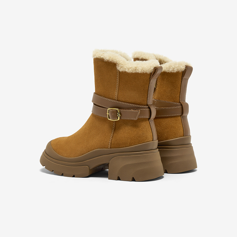 Bata雪地靴女2025冬商场新款牛剖皮保暖粗跟通勤百搭中靴UKI10DZ5