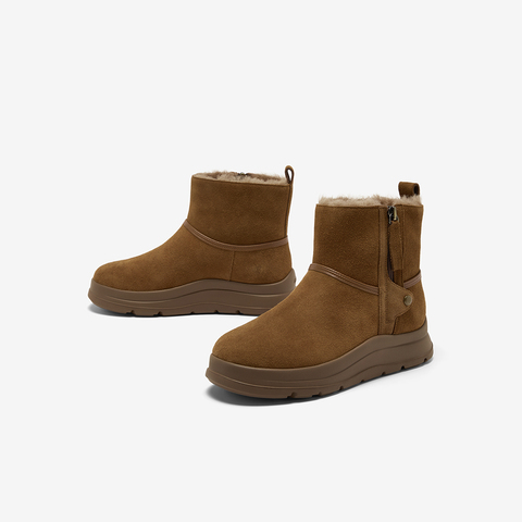 Bata雪地靴女2025冬商场新款牛皮羊毛保暖厚底百搭短靴AD149DD5