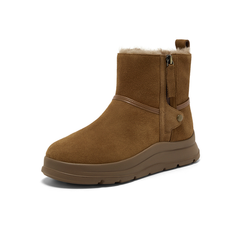 Bata雪地靴女2025冬商场新款牛皮羊毛保暖厚底百搭短靴AD149DD5
