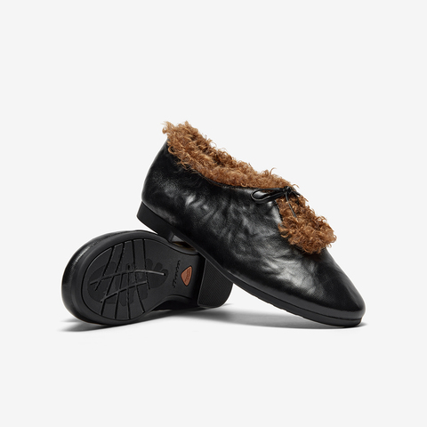 Bata一脚蹬女2025冬商场新款英伦羊皮玛丽珍舒适软底单鞋AZN25DA5