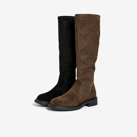 Bata瘦瘦靴女2025冬季新款显瘦增高百搭弹力粗跟长筒靴67053DG5