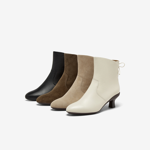 Bata时装靴女2025冬商场新款百搭软底羊皮通勤粗跟短筒靴AIR55DD5