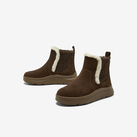 Bata雪地靴女2025冬商场新款牛皮保暖厚底百搭时尚短靴AD150DD5