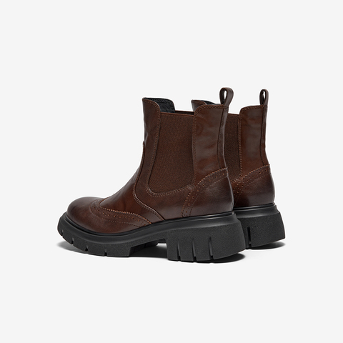 Bata切尔西靴女2025冬商场新款英伦风牛皮粗跟通勤短筒靴UWL04DD5