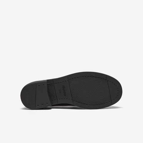 Bata乐福鞋女2025秋季新款英伦牛皮粗跟通勤一脚蹬单鞋15711CA5