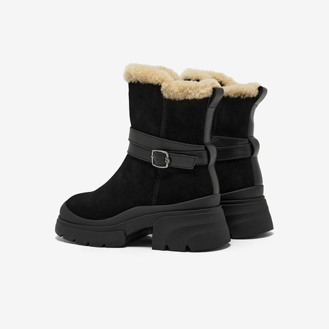 Bata雪地靴女2025冬商场新款牛剖皮保暖粗跟通勤百搭中靴UKI10DZ5