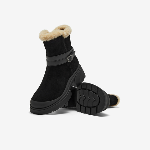 Bata雪地靴女2025冬商场新款牛剖皮保暖粗跟通勤百搭中靴UKI10DZ5