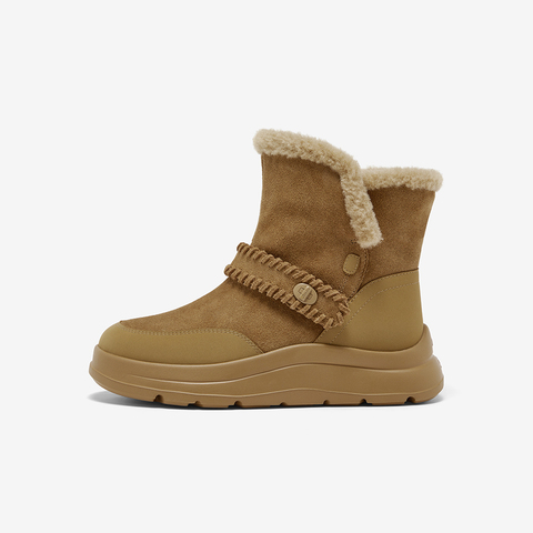 Bata雪地靴女2025冬季商场新款牛剖皮保暖厚底时尚短靴AD146DD5