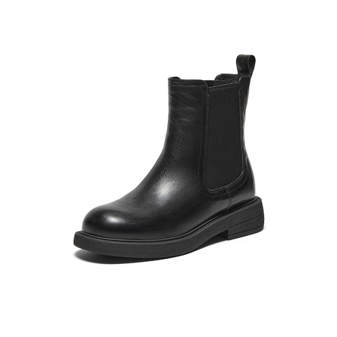 Bata切尔西靴女2025冬商场新款英伦风牛皮通勤百搭短筒靴33578DD5