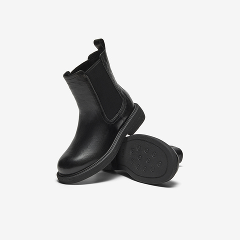 Bata切尔西靴女2025冬商场新款英伦风牛皮通勤百搭短筒靴33578DD5