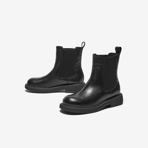 Bata切尔西靴女2025冬商场新款英伦风牛皮通勤百搭短筒靴33578DD5