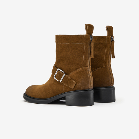 Bata时装靴女2025冬商场新款牛剖皮复古粗跟牛仔时装靴25109DZ5