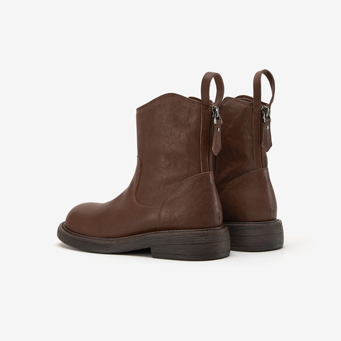 Bata时装靴女2025冬季新款百搭牛皮粗跟通勤百搭柔软靴66051DZ5