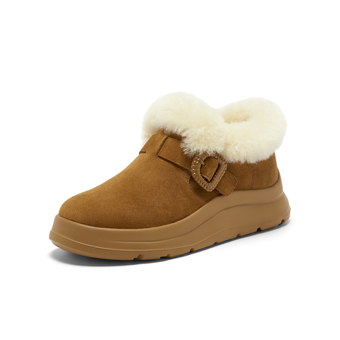 Bata雪地靴女2025冬商场新款牛剖皮保暖厚底时尚毛毛短靴AD123DM5