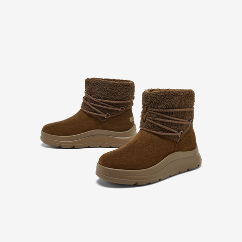 Bata雪地靴女2025冬季商场新款牛剖皮保暖厚底时尚短靴AD143DD5