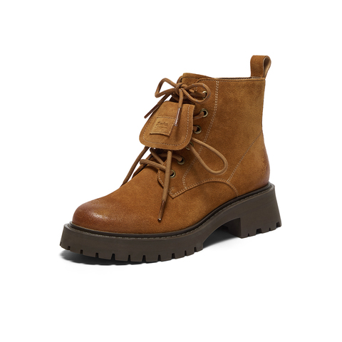 Bata英伦风马丁靴女2025冬季商场新款通勤粗跟复古短筒靴WIG29DD5