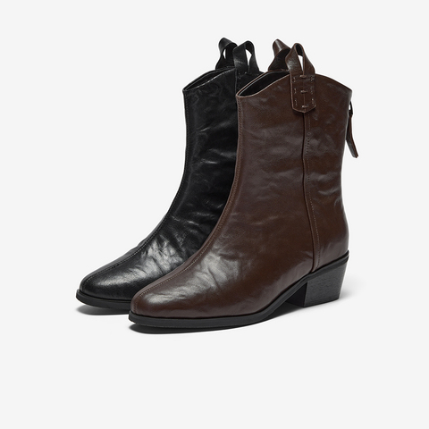 Bata西部靴女2025冬季商场新款羊皮百搭复古牛仔时装靴8931DDS5