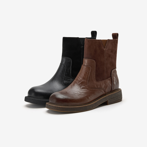 Bata时装靴女2025冬季商场新款百搭休闲羊皮软底短靴33527DD5