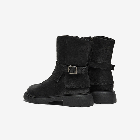 Bata西部靴女2025冬商场新款牛皮百搭复古牛仔中筒时装靴AD741DZ5