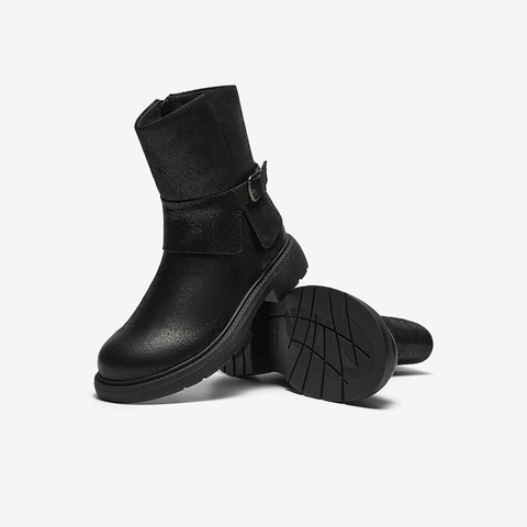 Bata西部靴女2025冬商场新款牛皮百搭复古牛仔中筒时装靴AD741DZ5