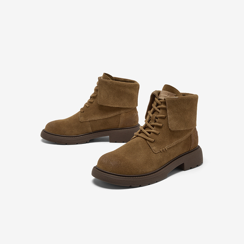 Bata英伦马丁靴女2025冬商场新款牛剖皮粗跟短靴AD742DD5