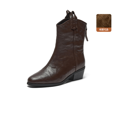 Bata西部靴女2025冬季商场新款羊皮百搭复古牛仔时装靴8931DDS5