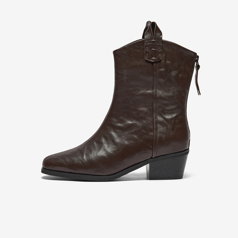 Bata西部靴女2025冬季商场新款羊皮百搭复古牛仔时装靴8931DDS5