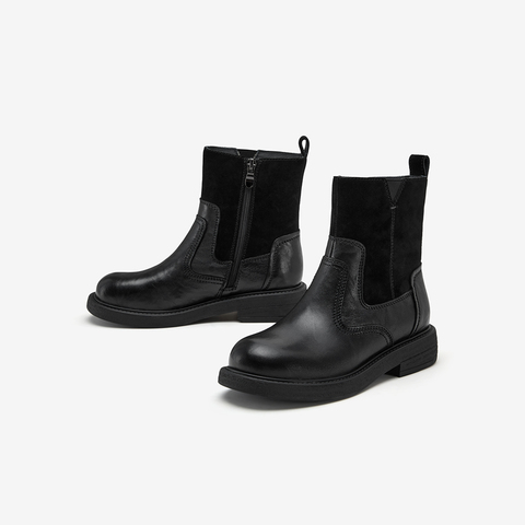 Bata时装靴女2025冬季商场新款百搭休闲羊皮软底短靴33527DD5