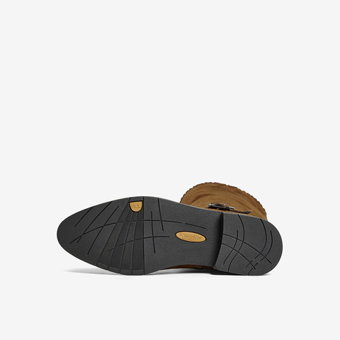 Bata西部靴女2025冬季商场新款英伦牛仔靴粗跟牛剖皮长靴AXG66DG5