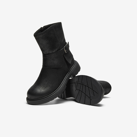 Bata西部靴女2025冬商场新款牛皮百搭复古牛仔中筒时装靴AD741DZ5