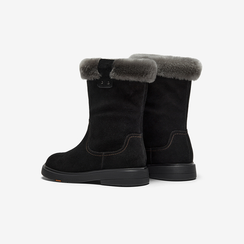 Bata雪地靴女2025冬季商场新款牛剖皮保暖羊毛厚底雪顶靴AKQ55DS5