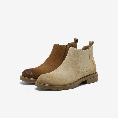 Bata切尔西男2025冬季新款英伦通勤牛剖皮百搭通勤低靴57912DD5