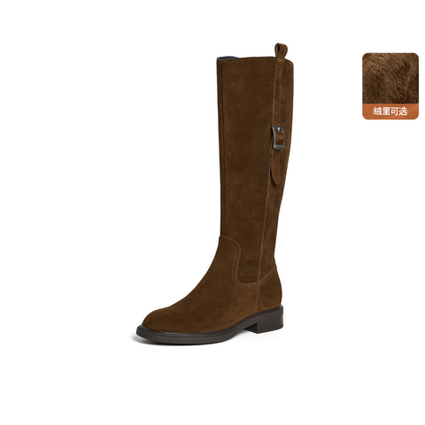 Bata西部靴女2025冬季商场新款牛剖皮粗跟显瘦长筒牛仔靴AKL85DG5