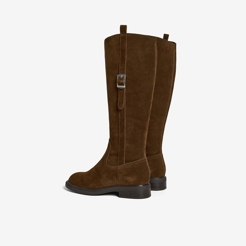 Bata西部靴女2025冬季商场新款牛剖皮粗跟显瘦长筒牛仔靴AKL85DG5