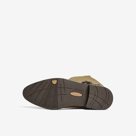 Bata西部靴女2025冬季商场新款英伦牛仔靴粗跟牛剖皮长靴AXG66DG5