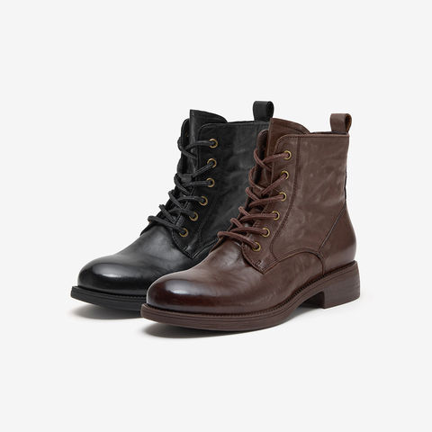 Bata马丁靴2025冬季新款复古英伦风牛皮时尚粗跟时装靴58028DD5