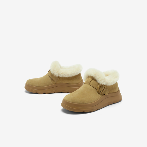Bata雪地靴女2025冬商场新款牛剖皮保暖厚底时尚毛毛短靴AD123DM5