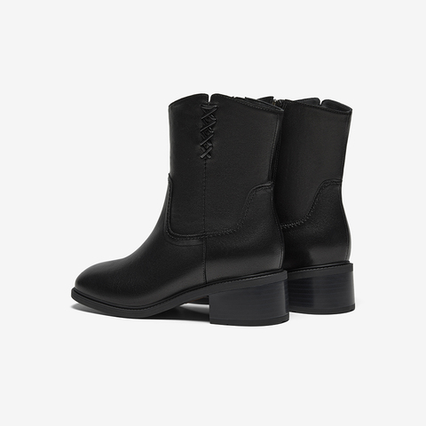 Bata西部靴女2025冬商场新款羊皮百搭复古粗跟时装牛仔靴ATO48DZ5