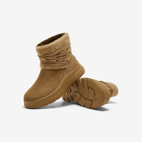 Bata雪地靴女2025冬季商场新款牛剖皮保暖厚底时尚短靴AD143DD5