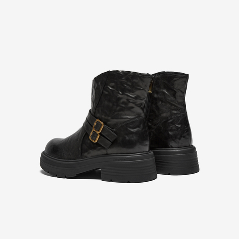 Bata时装靴女2025冬季商场新款百搭羊皮通勤粗跟短筒靴AGC47DD5