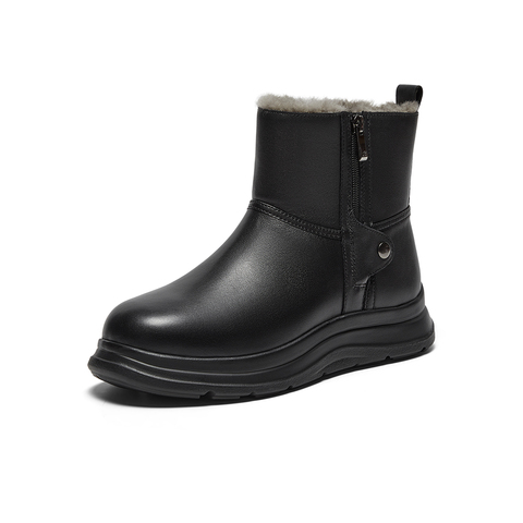 Bata时装靴男2025冬商场新款英伦风牛皮通勤羊毛保暖低靴FFY01DD5