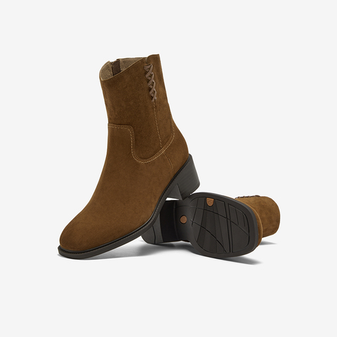 Bata西部靴女2025冬商场新款羊皮百搭复古粗跟时装牛仔靴ATO48DZ5