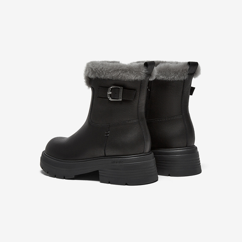 Bata雪地靴女2025冬商场新款牛皮保暖粗跟时尚毛毛短靴AGC44DD5