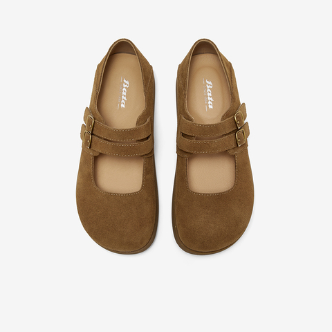 Bata休闲玛丽珍2025秋商场新款牛剖皮娃娃百搭通勤单鞋3092DCQ5