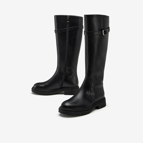 Bata骑士靴女2025冬季商场新款英伦牛皮粗跟骑士靴长靴AC280DG5