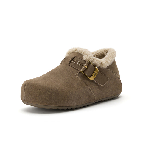 Bata勃肯鞋女2025冬商场新款英伦牛剖皮保暖厚底毛毛单鞋31503DM5