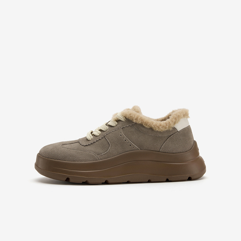 Bata休闲鞋女2025冬季新款舒适通勤厚底毛毛德训运动鞋AD120DM5