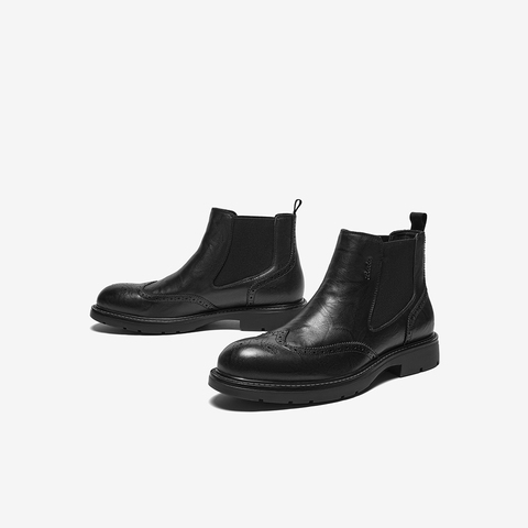 Bata切尔西靴男2025冬季新款牛皮英伦风通勤百搭低靴29691DD5